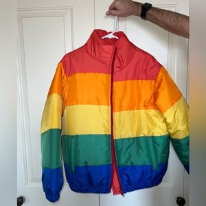 Fun rainbow puffer jacket!